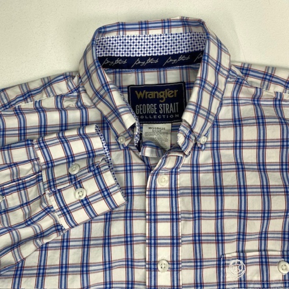 Wrangler George Strait Collection Mens Small Blue Red Plaid Button Down MGSB625
